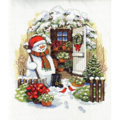 08817 - Набір для вишивання хрестом "Садовий сніговик" - "Garden Shed Snowman" DIMENSIONS