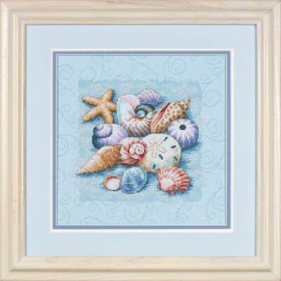 13725 • Набор для вышивания крестом "Ракушки на голубом фоне" • "Shells on Blue" DIMENSIONS Gold Collection