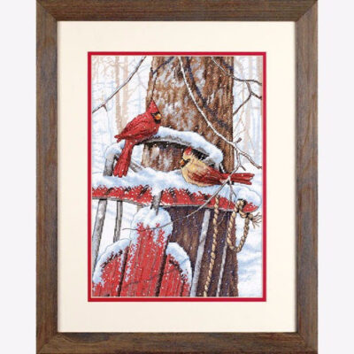 70-08837 • Набор для вышивания крестом "Птички-кардиналы на санках" • "Cardinals on Sled" DIMENSIONS