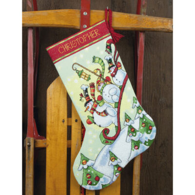 70-08853 • Набор для вышивания крестом "Снеговики на санях. Чулок" • "Sledding Snowmen Stocking" DIMENSIONS