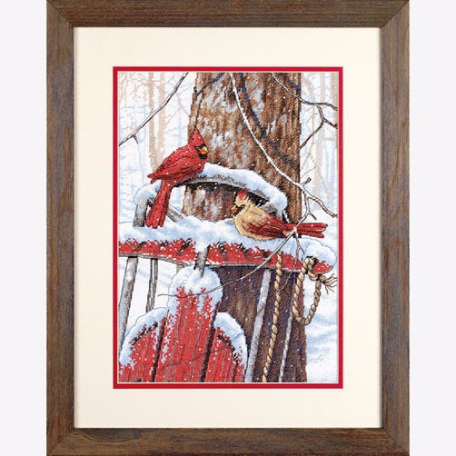 70-08837 • Набор для вышивания крестом "Птички-кардиналы на санках" • "Cardinals on Sled" DIMENSIONS
