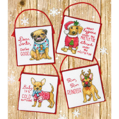 70-08972 Набор для вышивания крестом "Christmas Pups Ornaments//Рождевственские щенки" DIMENSIONS