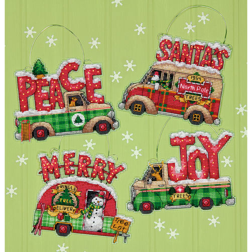 70-08974 Набор для вышивания крестом "Holiday Truck Ornaments//Правздничные грузовички" DIMENSIONS