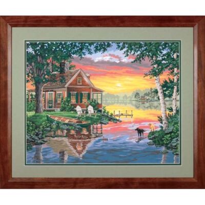 91315 Набор для рисования красками по номерам "Домик с закатом • Sunset Cabin" DIMENSIONS