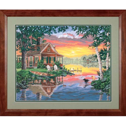 91315 Набор для рисования красками по номерам "Домик с закатом • Sunset Cabin" DIMENSIONS