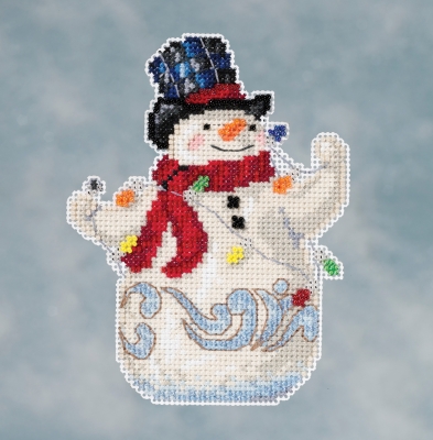 Набор для вышивания "Snowman with Lights • Снеговик с гирляндой" Mill Hill JS201611