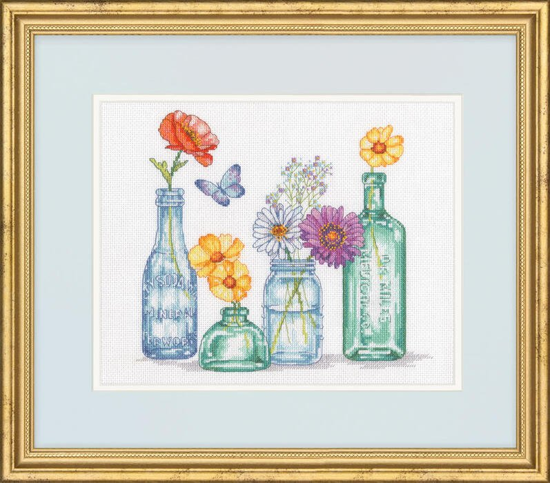 70-35397 Набір для вишивання хрестом "Wildflower Jars - Банки з польовими квітами" DIMENSIONS
