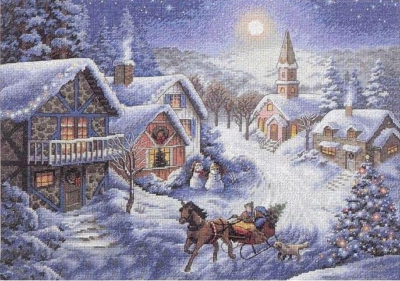 08689 Набор для вышивания крестом "Катание на санях • Sleigh Ride" DIMENSIONS